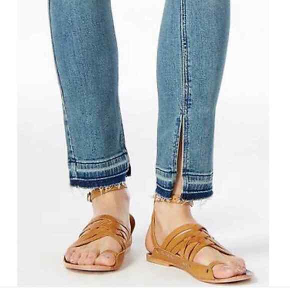 FREE PEOPLE Jeans Womens Sz 25 Kentucky Blue Released Side Slit Raw Hem Straight - Picture 4 of 16